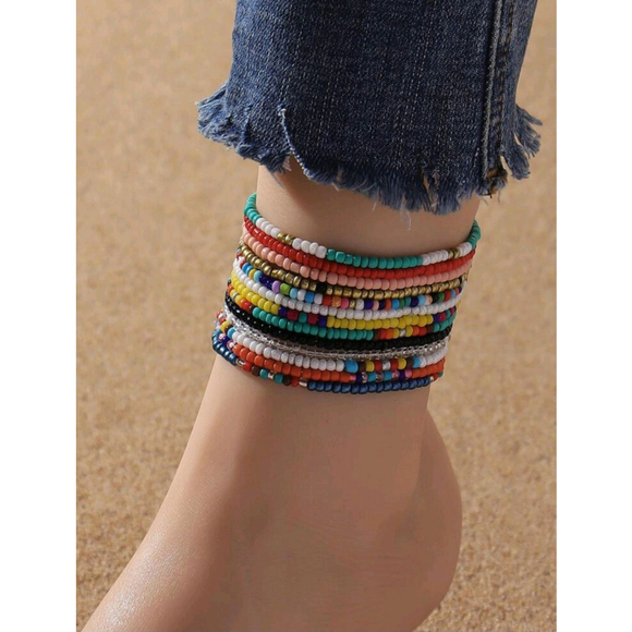 13pcs/set Color Block Beaded Anklet - Picture 1 of 3